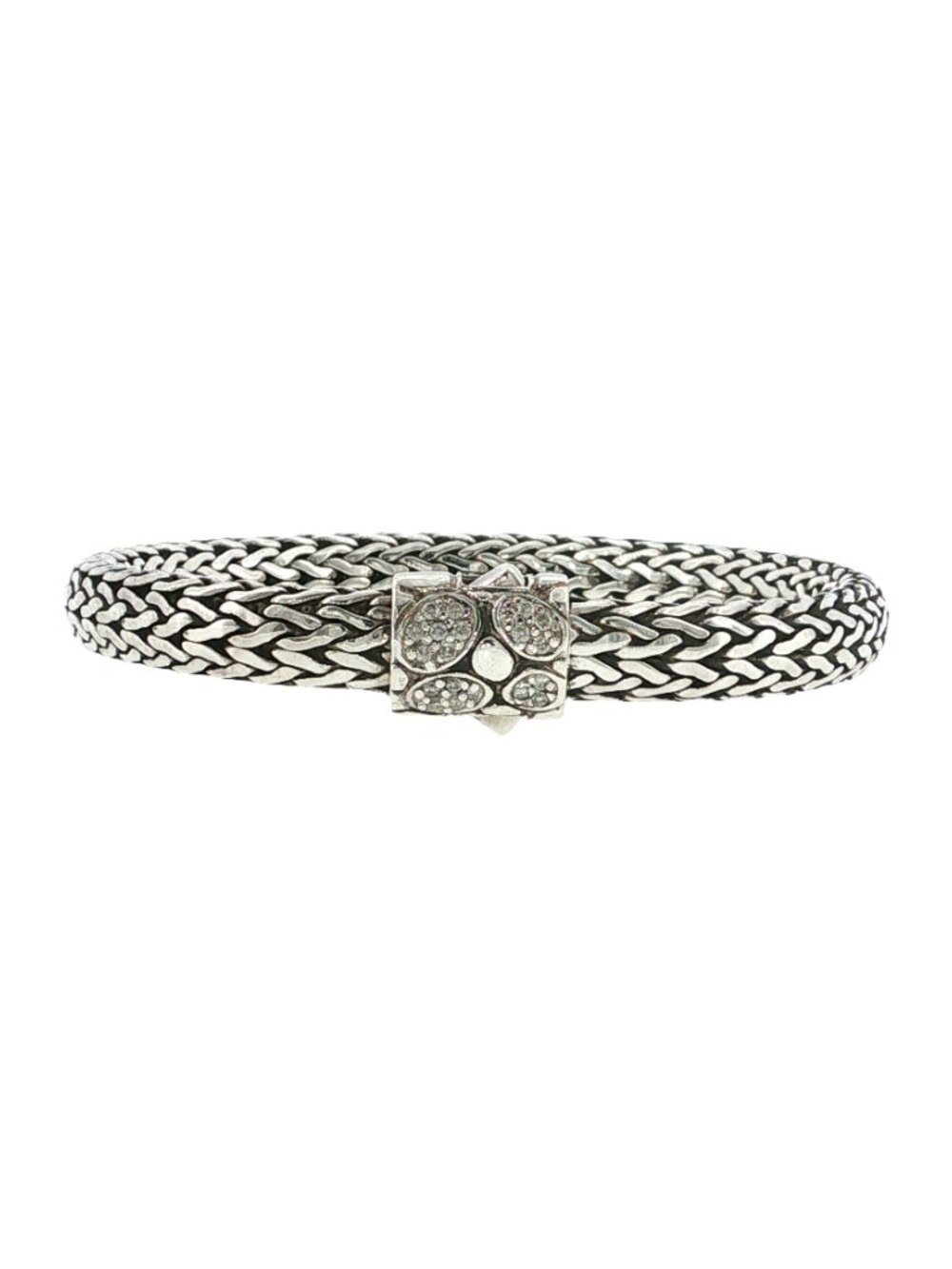 JOHN HARDY 925 Silver & 18K Gold Diamonds Pebble Wheat Bracelet Size 6.5 " M
